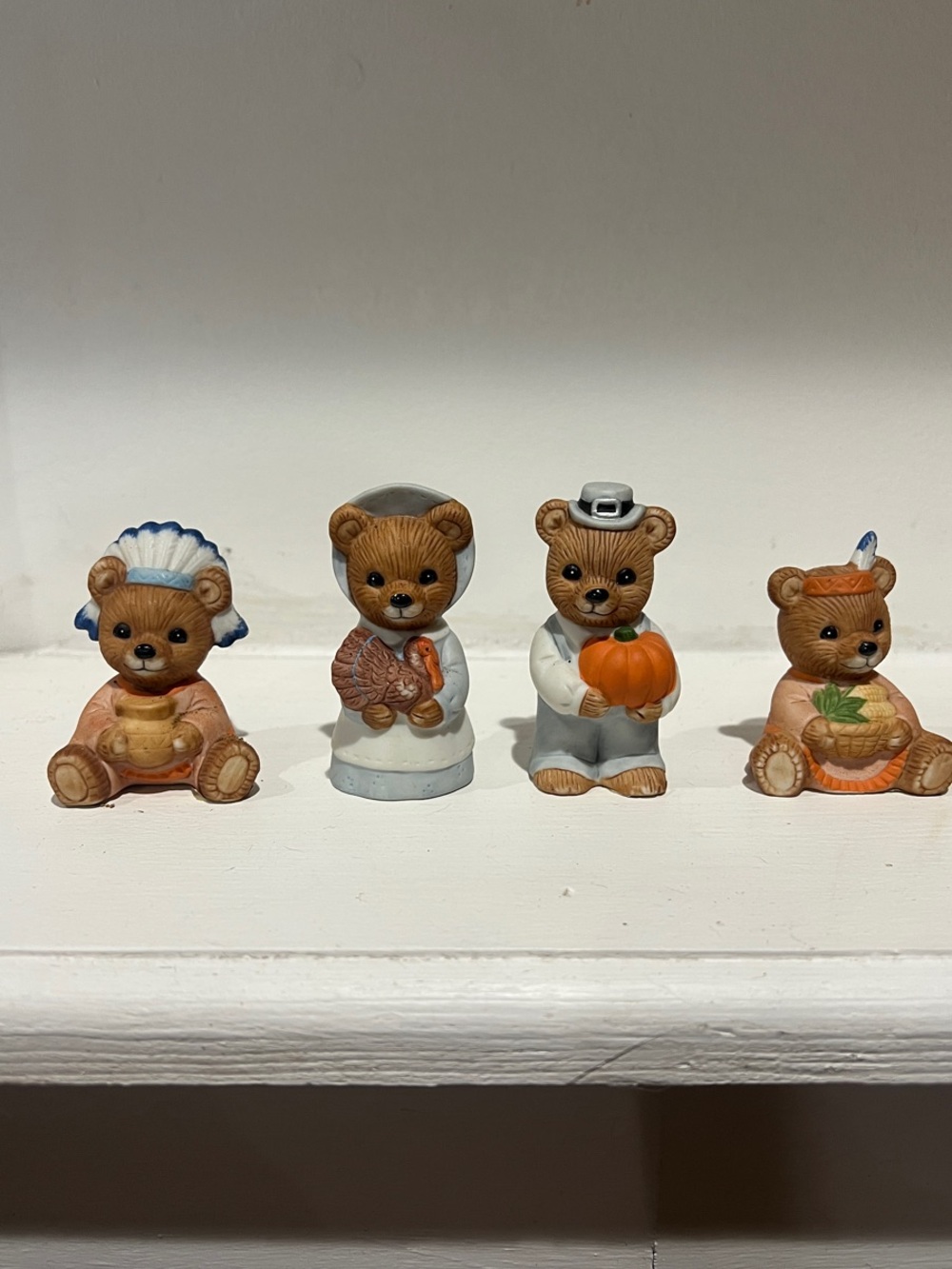 Vintage Ceramic Thanksgiving Bear Figurines